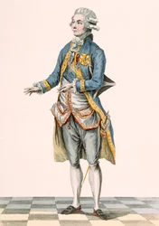 Duke in his ceremonial attire pictured at the court, plate from 